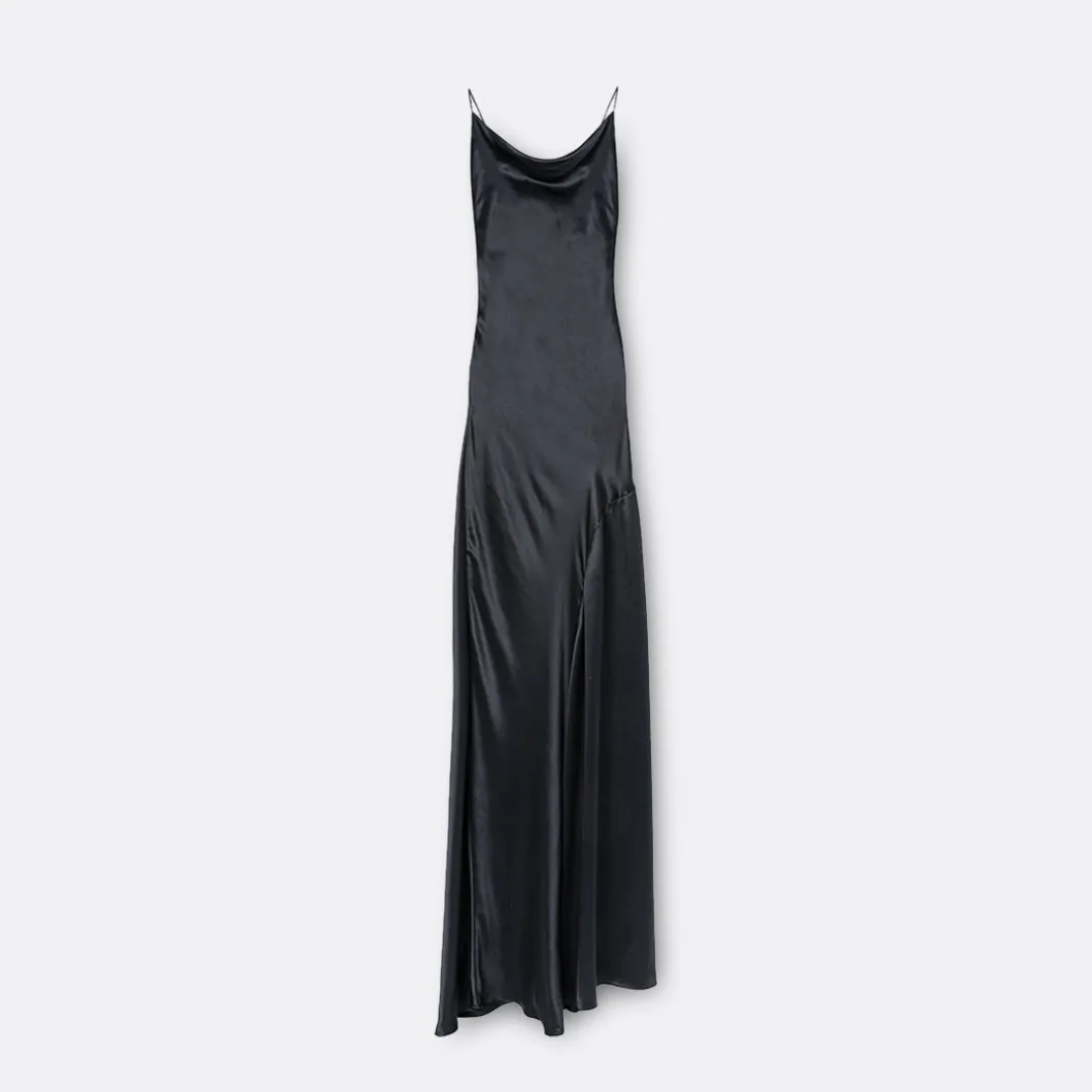 A LINE Halter Open-Back Silk Dress>Woman Dresses & Jumpsuits