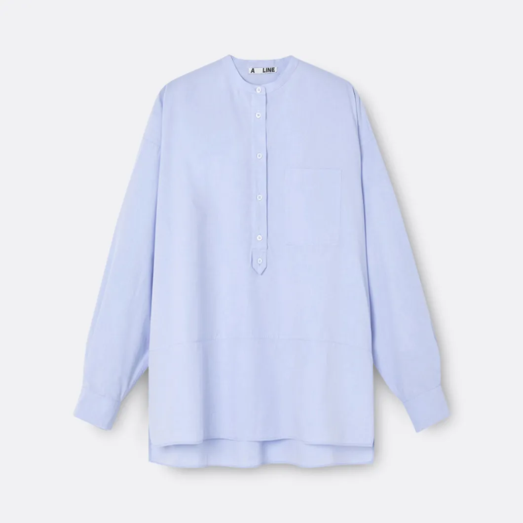 A LINE Mandarim-Style Collar Shirt>Woman Blouses & Shirts