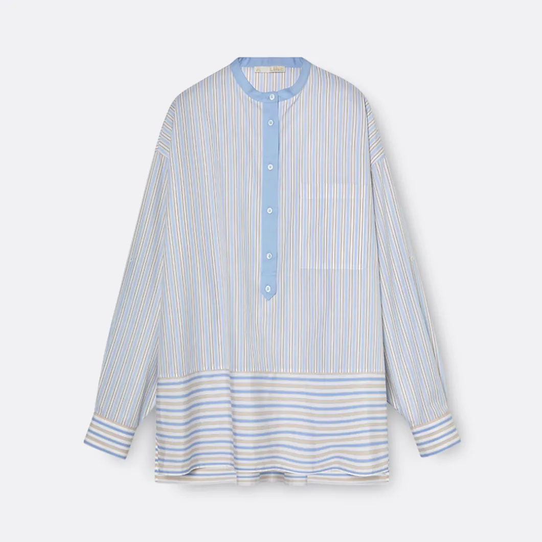 A LINE Mandarim-Style Collar Shirt>Woman Blouses & Shirts