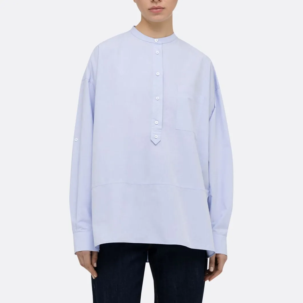 A LINE Mandarim-Style Collar Shirt>Woman Blouses & Shirts