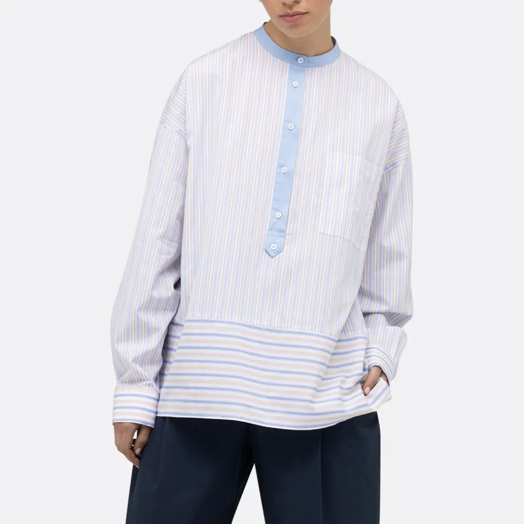 A LINE Mandarim-Style Collar Shirt>Woman Blouses & Shirts