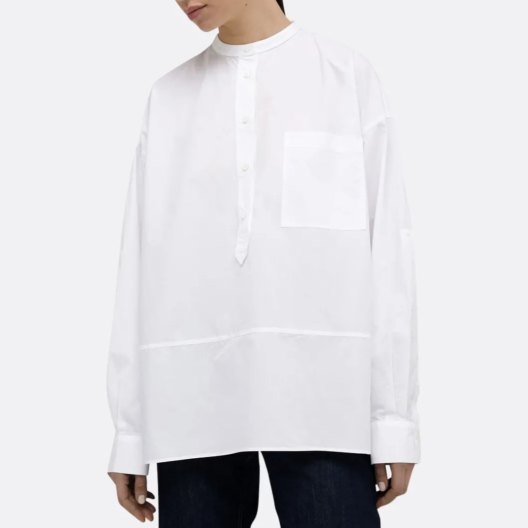 A LINE Mandarim-Style Collar Shirt>Woman Blouses & Shirts